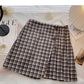 Aging Hong Kong style retro contrast checkered high waist A-line skirt  5475