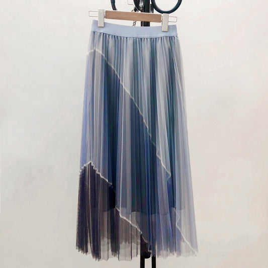 New contrasting color gauze skirt, high waist color matching gauze skirt skirt  3708