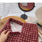 Fake pocket high waist tweed plaid skirt  5383