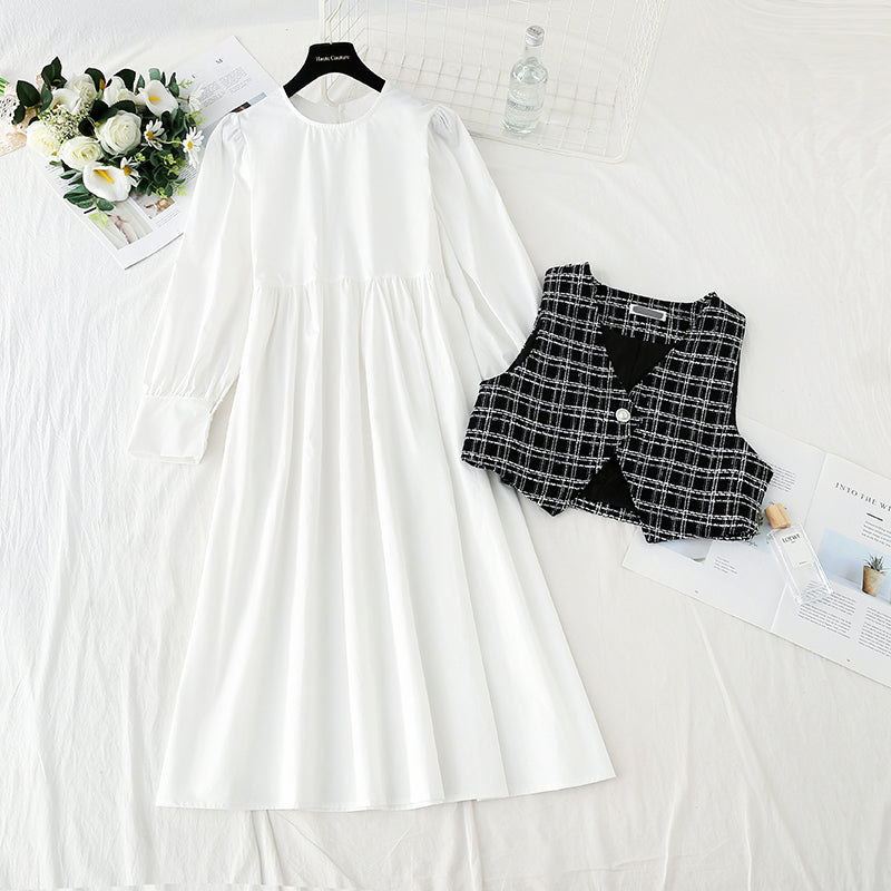 Cover your belly and look thin Korean fashion light cooked two-piece vest skirt  3915