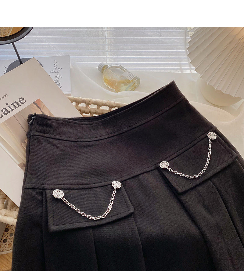 Pleated half length skirt age personalized chain high waist A-line skirt  5373