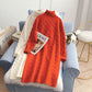 Long bottomed dress with loose thickened inner wool skirt  4928