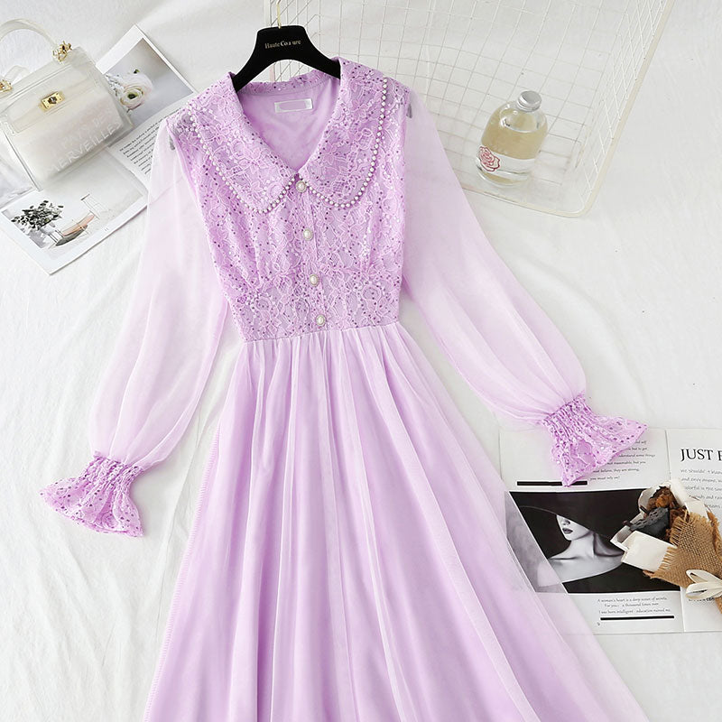 Sequin lace dress doll neck French gauze Fairy Dress  4433