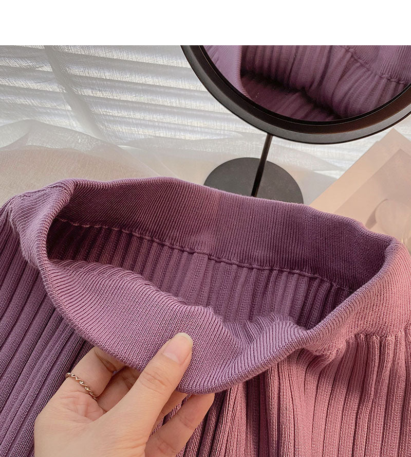 Simple solid color high waist knitted thread A-line skirt  5750