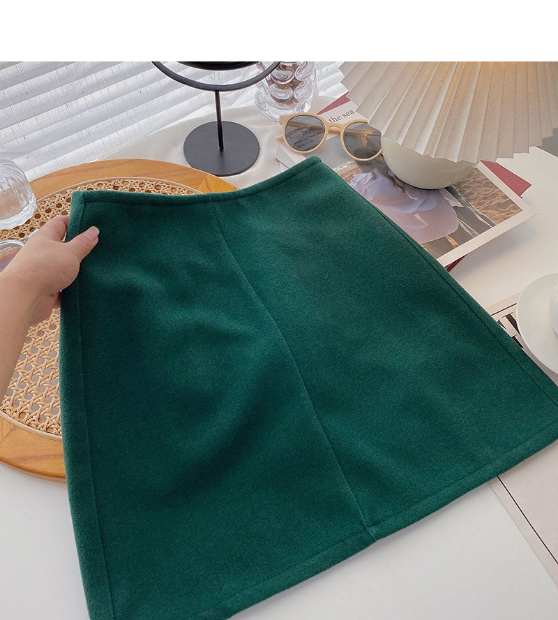 Korean casual solid color versatile simple slim high waist A-line skirt  5443