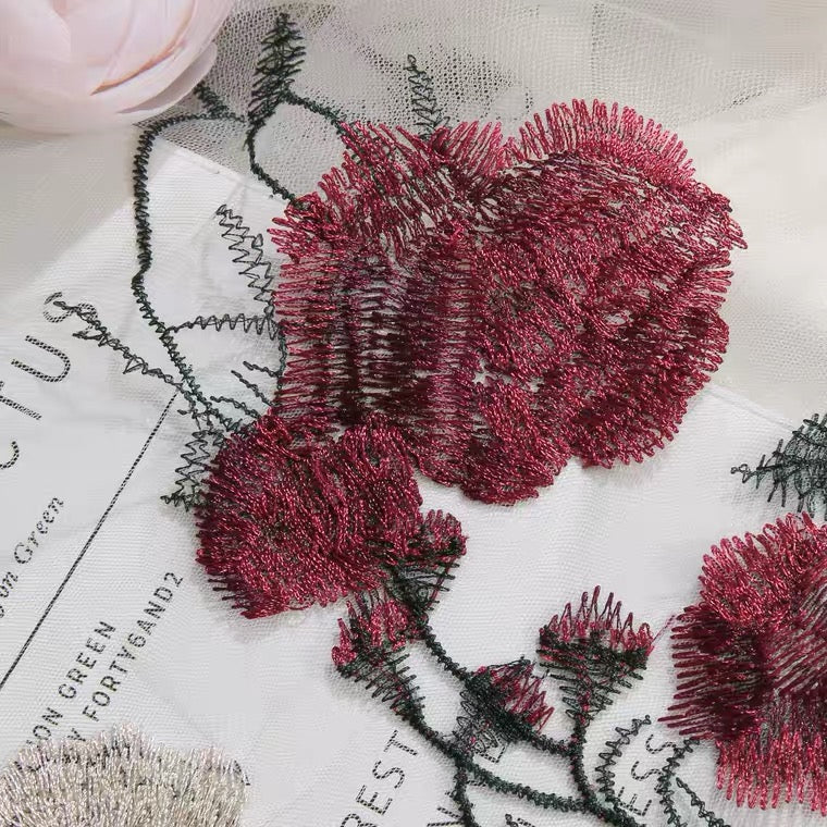 Gestickte große Blumen, stylischer, süßer Mesh-Midi-Feenrock 3632