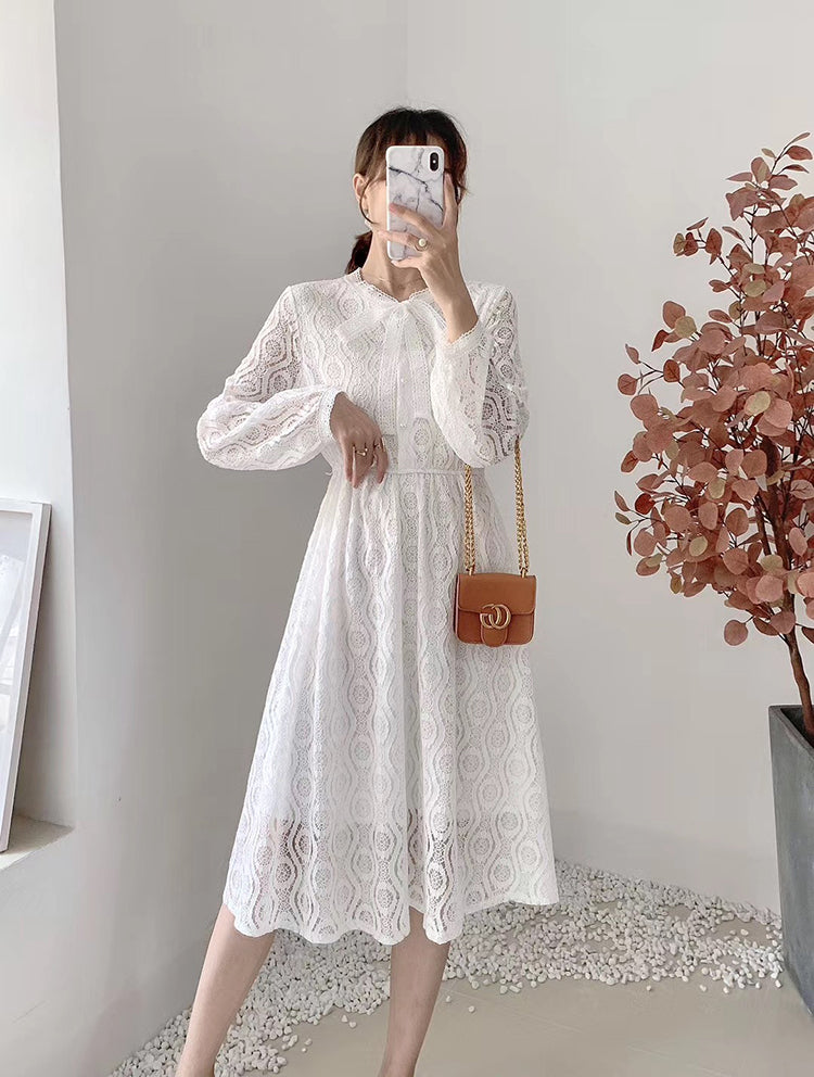 High and thin temperament goddess long sleeve Knee Skirt  3870