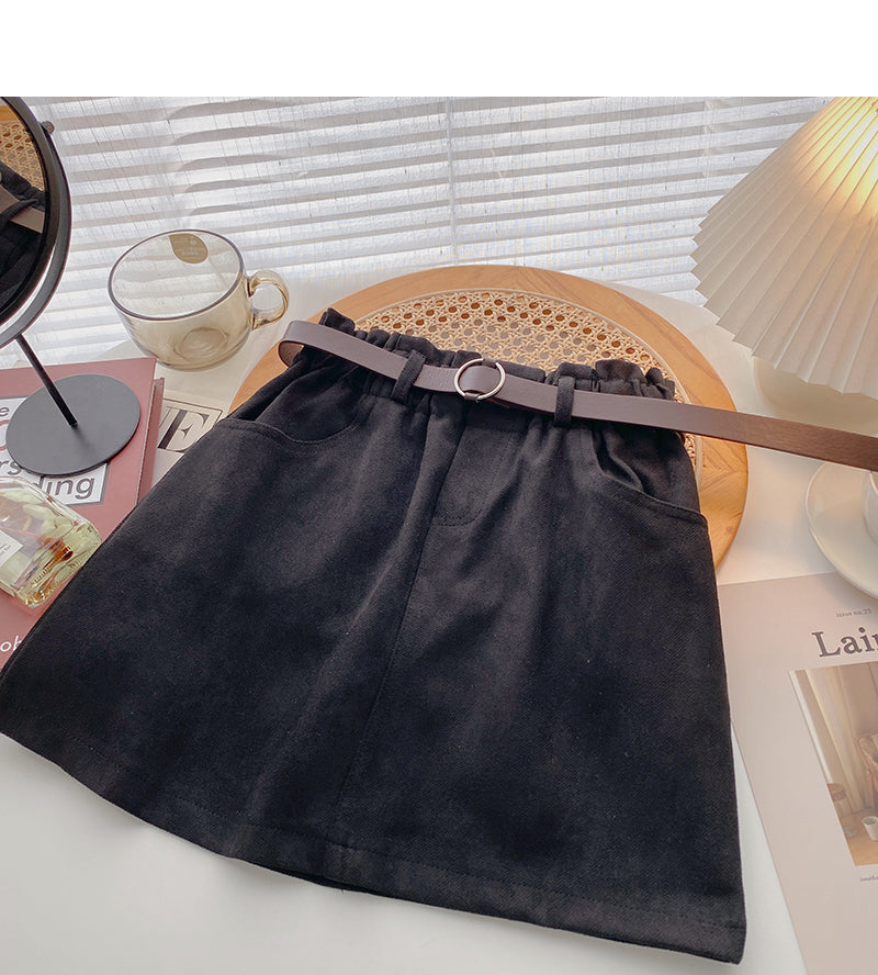 New Korean small casual retro solid high waist elastic skirt  5307