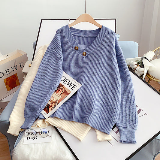 V-neck Pullover Sweater women's design sense niche sweater top  5092