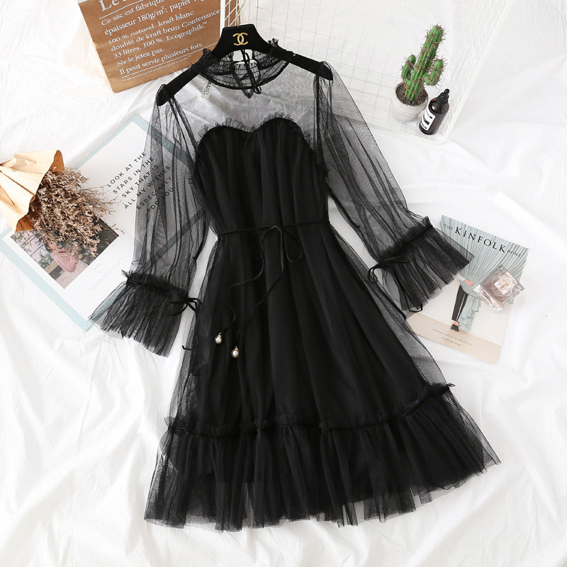 Lace mesh dress girl's heart is thin fairy skirt  4319