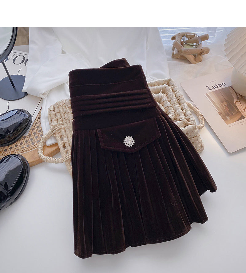 New Korean high waist slim, niche design, pressure pleated skirt  5395