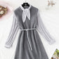 Sweater vest vest skirt with chiffon bottomed shirt set  3804