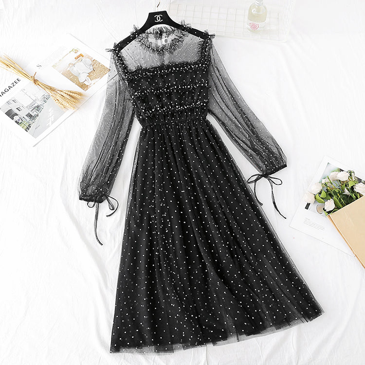 Sanftes Windnetzkleid Französisches Retro-Interieur mit unterem Rock 4004