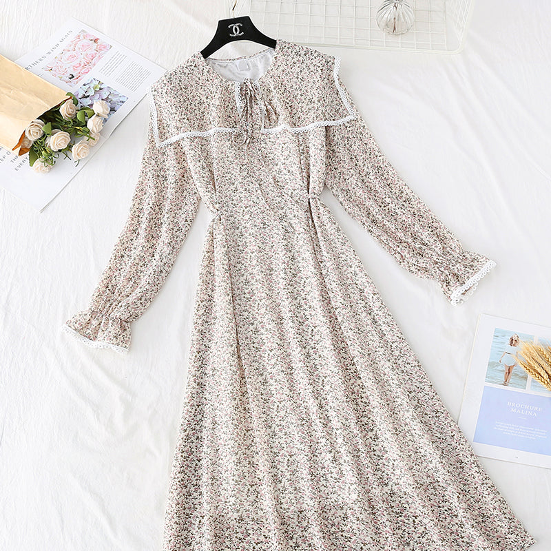 French retro floral lace up waist slim temperament long skirt  3924