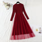The new waist is slim and retro mesh stitched sweater skirt  4781