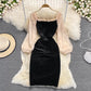 Samtkleid mit hoher Taille und eckigem Ausschnitt 3765
