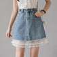 New, high-waisted denim patchwork A-line skirt, casual skirt  3606