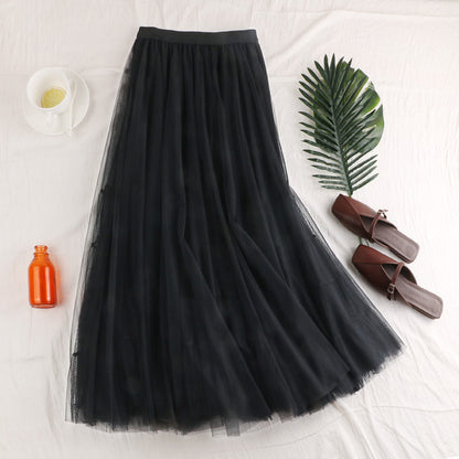 High waist skirt, spliced double gauze skirt, big A-line skirt, fairy bouffant skirt  3686