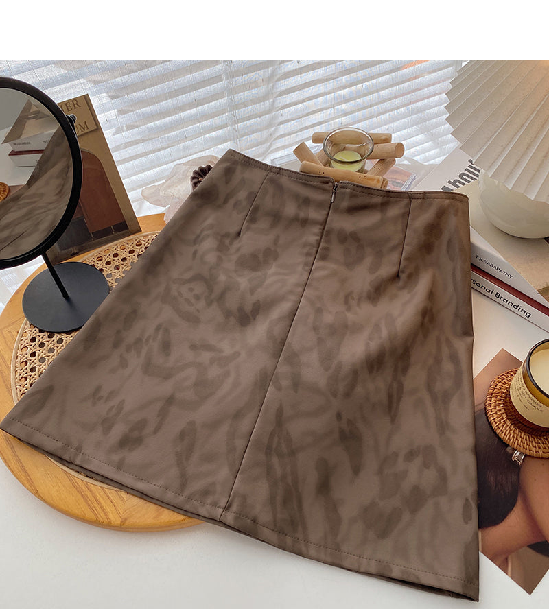 Neuer A-förmiger Freizeit-Lederrock mit hoher Taille im Hafenstil Trend 5508