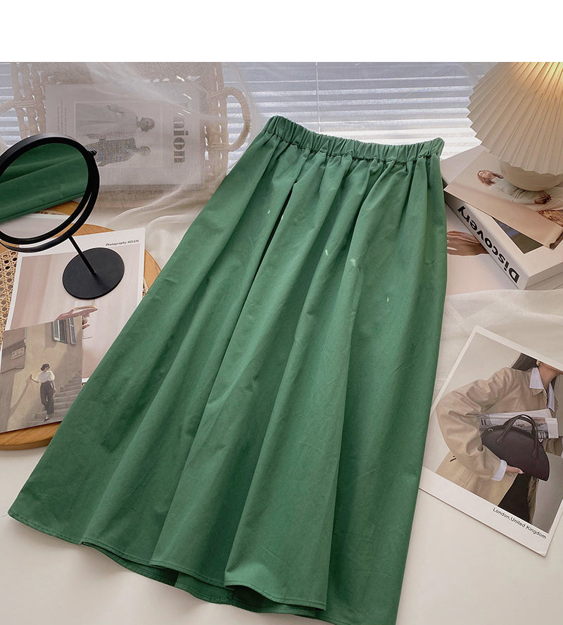 New Korean high waist thin solid color medium and long skirt  5826