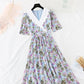 Irregular cross neck long cut-out waist closing thin Chiffon Dress  4687