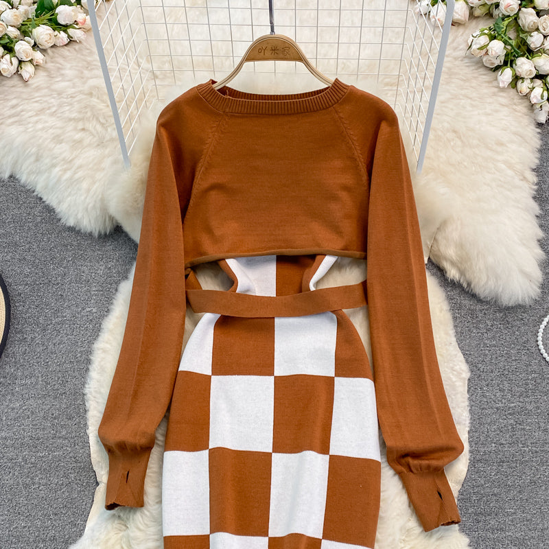 Reines Strapskleid Halbstrickbluse Zweiteiler 3759
