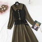 New Vest + French retro doll neck long sleeve bottomed skirt  3949