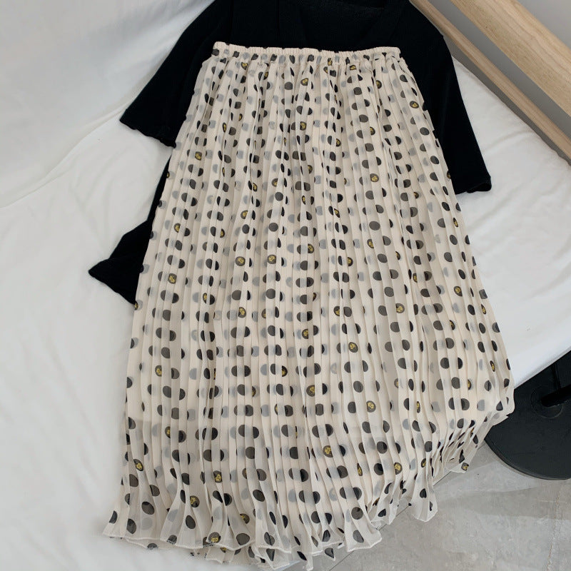 Großer Punkt und kleiner Käfer bedruckt, neuer Chiffon-Faltenrock 3567