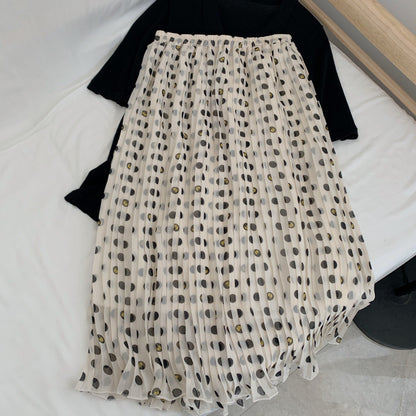 Großer Punkt und kleiner Käfer bedruckt, neuer Chiffon-Faltenrock 3567