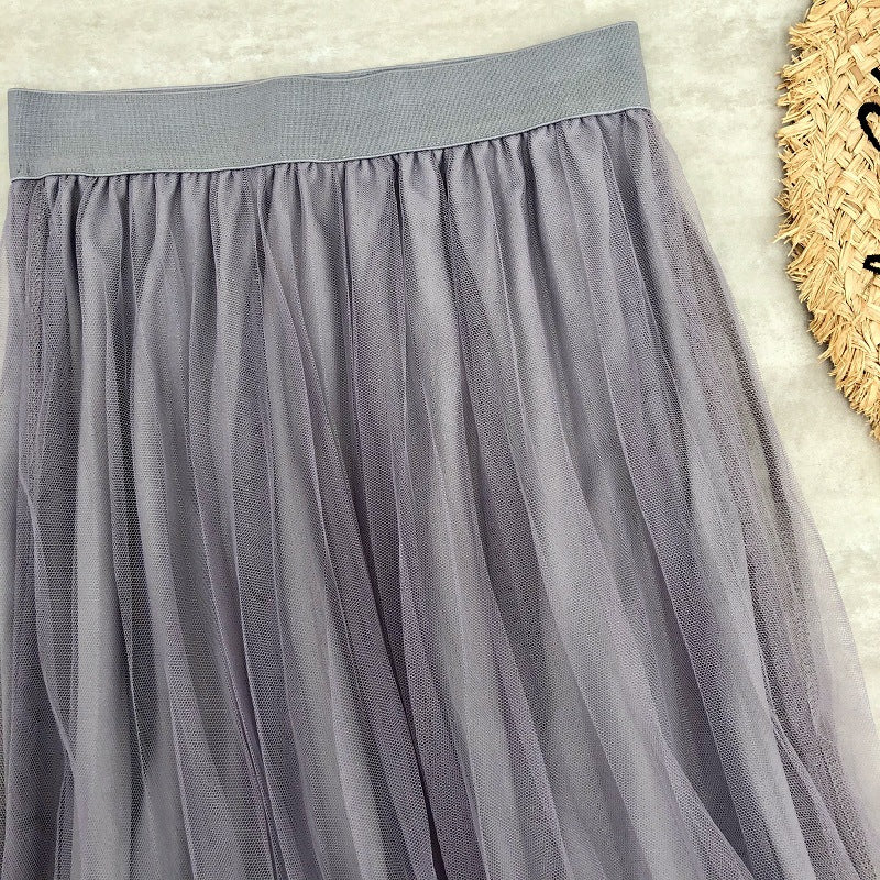 High waist skirt, pleated net gauze skirt, elastic waist puffy fairy skirt A-line skirt  3683