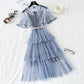 Mesh dress high waist layered cake skirt  4338