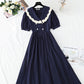 French retro doll collar bubble sleeve waist closing tea break skirt  4268