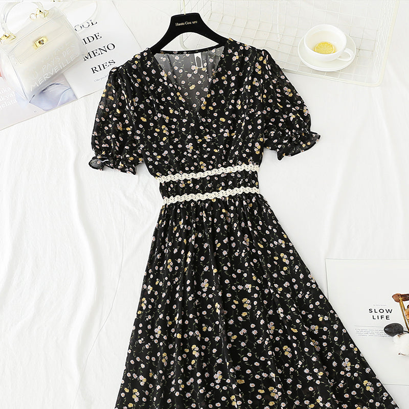 Robe vintage française en mousseline de soie à volants 4885