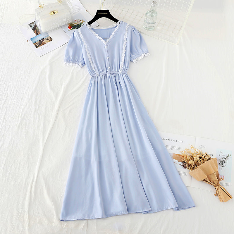 Close waist to show thin temperament French gentle skirt  4178