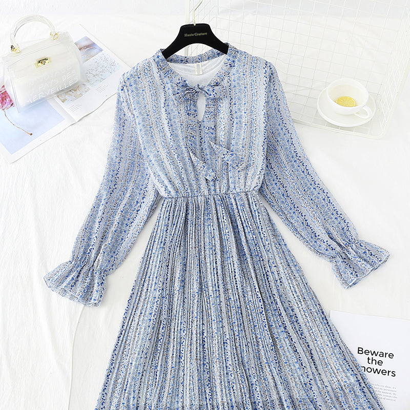 Neuer schmaler Faltenrock aus Chiffon mit Schleife zum Schnüren 3855