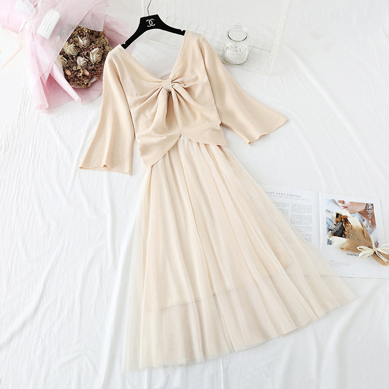 French retro fairy suspender long skirt two-piece suit  4368