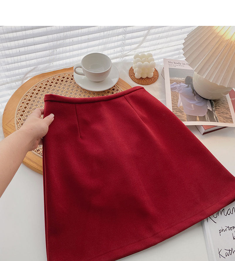Woolen skirt, high waist, slim, casual and versatile  5325