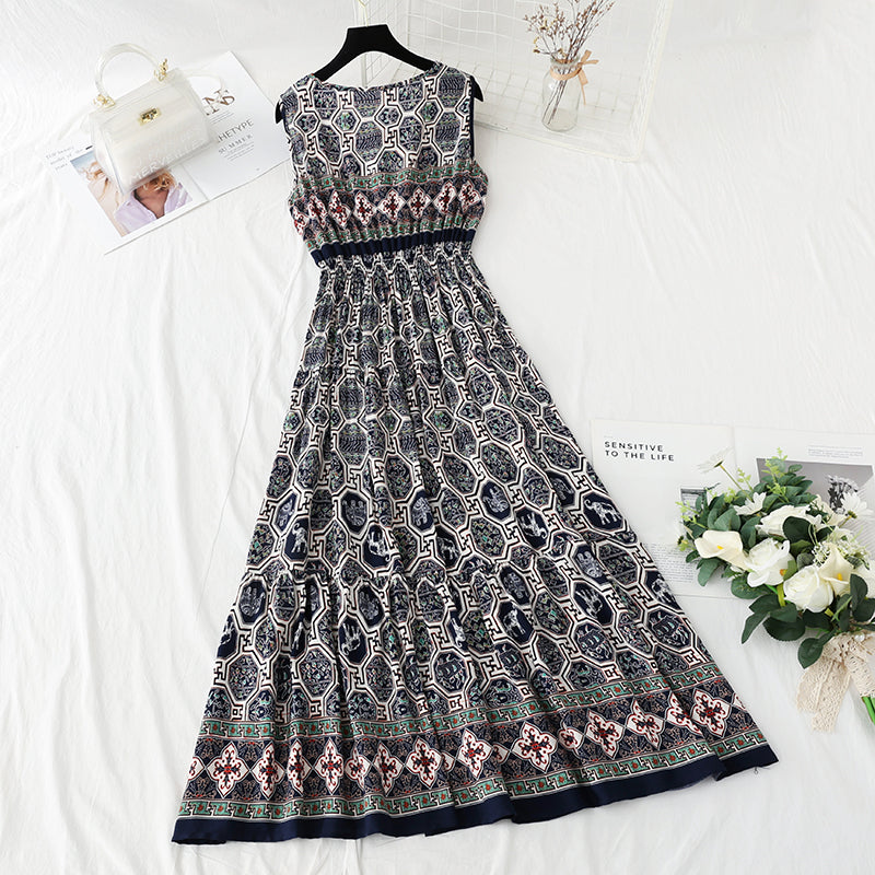 Long skirt with slim waist and French retro national style beach skirt  4126