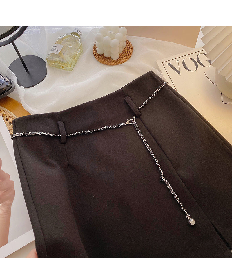 Nouvelle jupe trapèze slim rétro taille haute avec chaîne 5453
