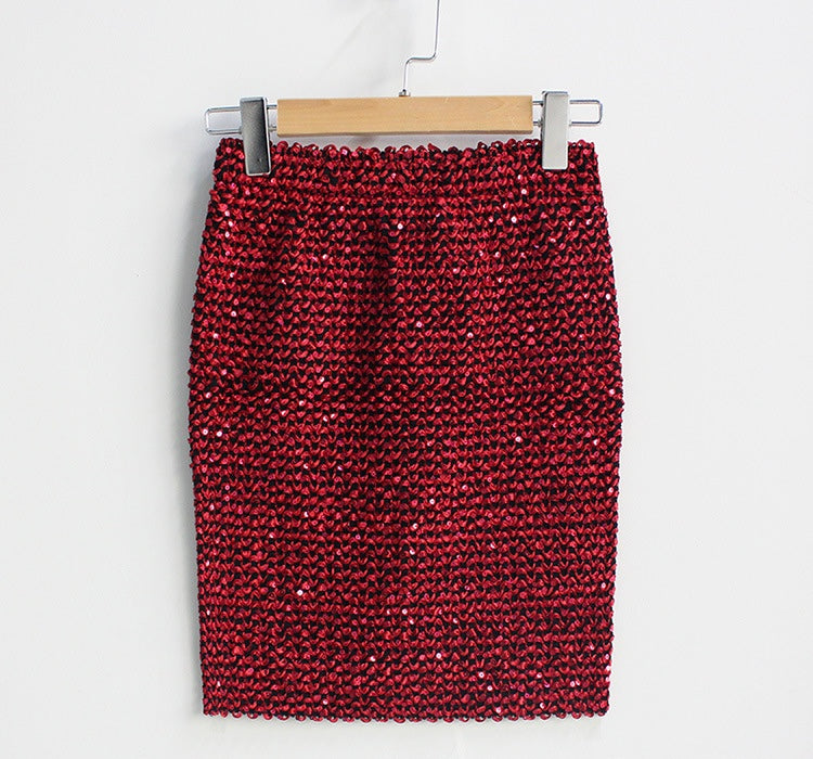 Spring and summer, blingbling sequins, elastic and versatile, slim and buttock skirt  3682
