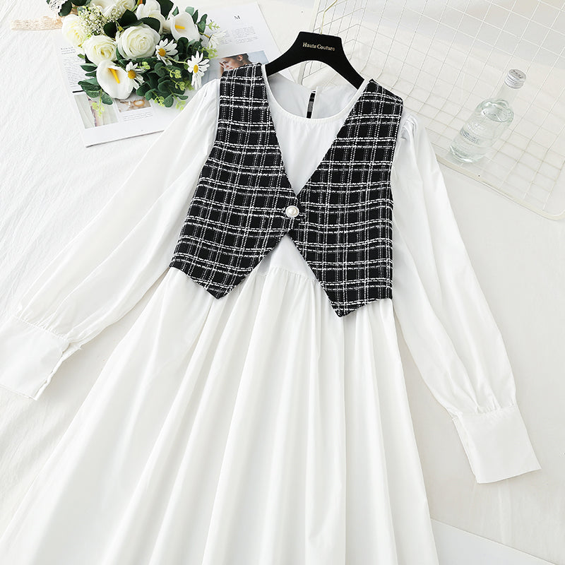 Cover your belly and look thin Korean fashion light cooked two-piece vest skirt  3915