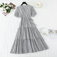 French retro V-neck dress with slim waist  4269