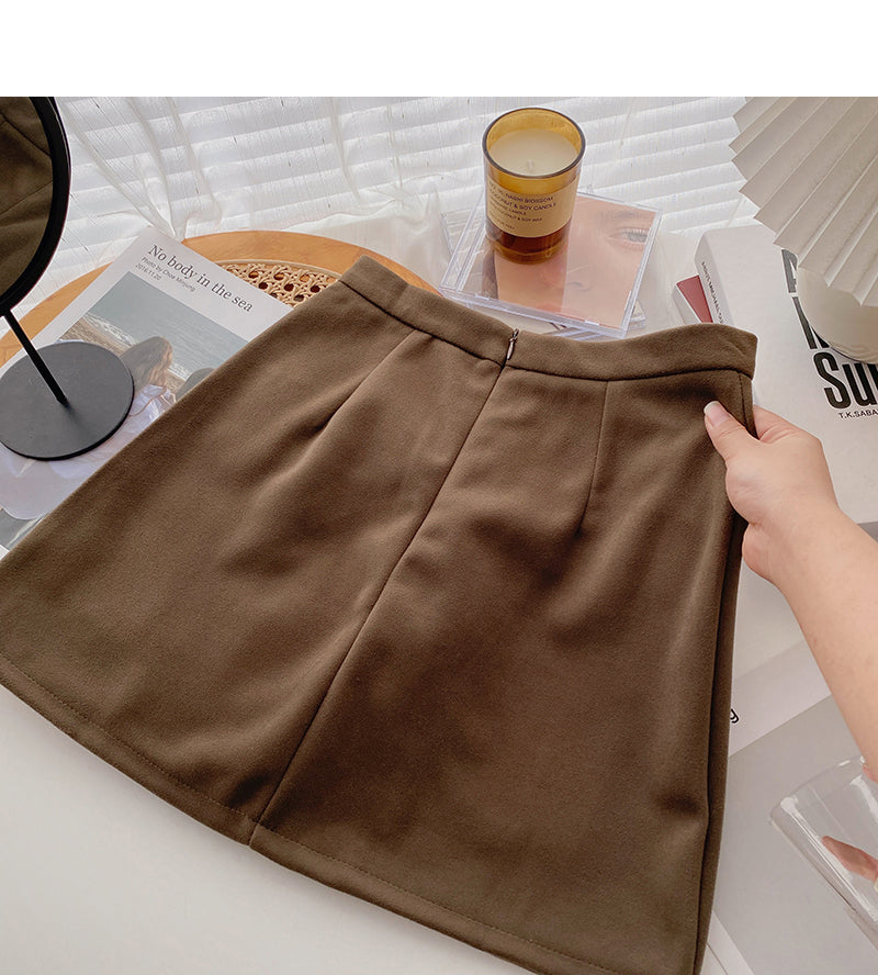 Jupe taille haute en forme de A à simple boutonnage de style rétro 5526