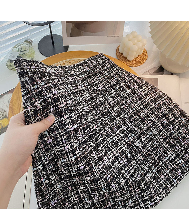 Jupe portefeuille taille haute en tweed rétro à carreaux Gas 5503