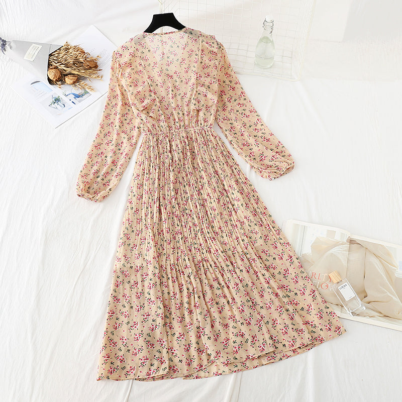 Ruffled floral dress shows thin skirt  4061