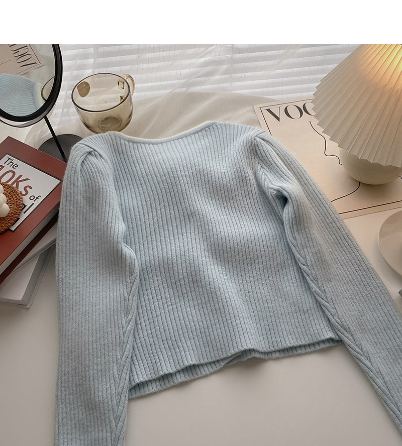 Design sense Vintage diamond button long sleeve knitted cardigan  5902