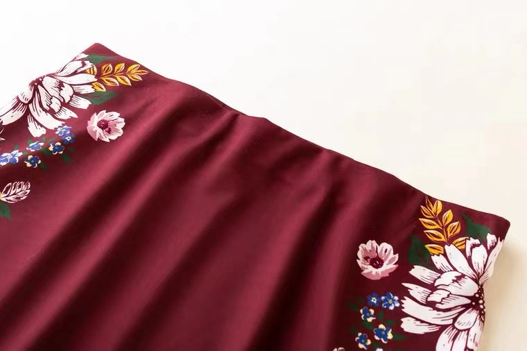 Spring and summer fashion, temperament, loose, high waist, slit A line skirt, printed skirt  3620