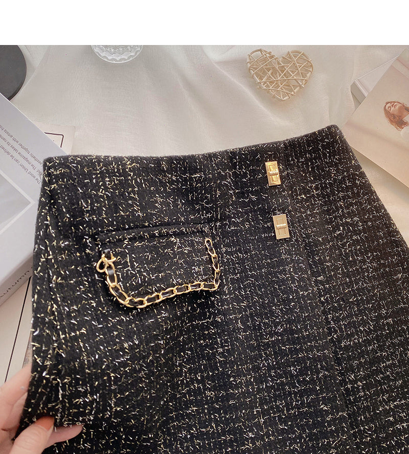 Modischer Rock in A-Form mit hoher Taille aus heller Seide und Wolle im Retro-Stil 5495