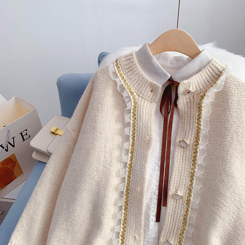 French Vintage sweater women's design sense niche cardigan  4975