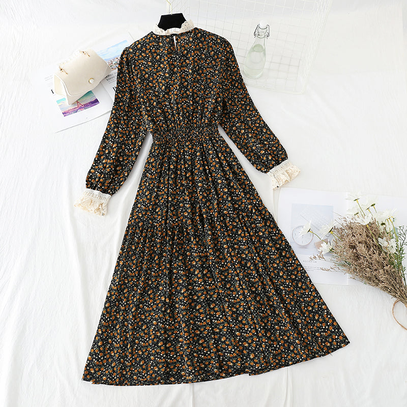 Lace patchwork floral dress with bottom skirt for women  4056